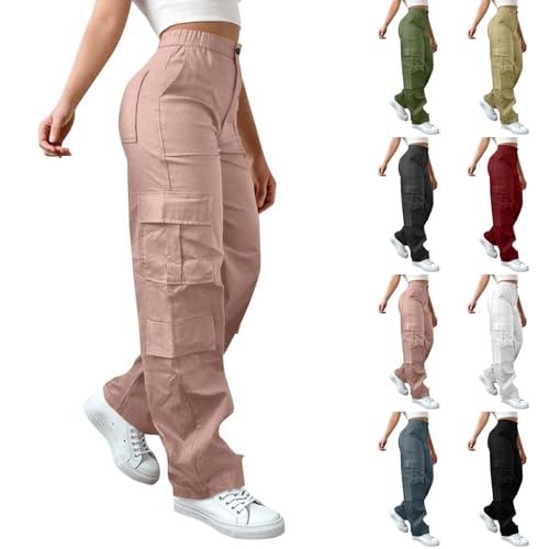 Streetwear tendance femme : pantalon cargo stretch taille haute coupe baggy