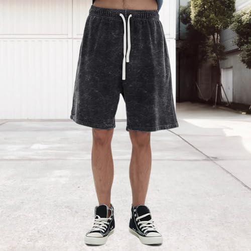 Bobeutou Mens Athletic Vintage Cotton Shorts Drawstring Summer Beach Elastic Waist Streetwear Baggy Gym Shorts with Pockets2
