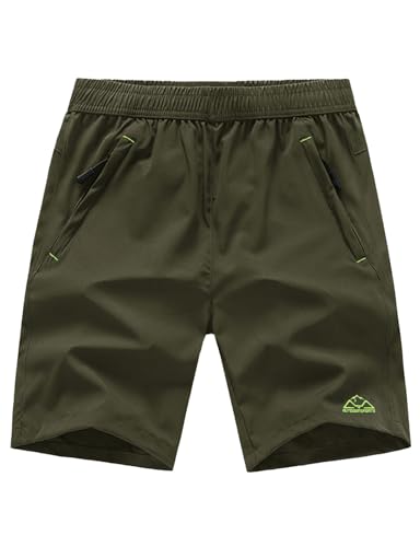 TBMPOY Men's Hiking Running 7" Shorts with Pockets Athletic Outdoor Sports Gym Running Short Zipper Pockets Army Green/Green M