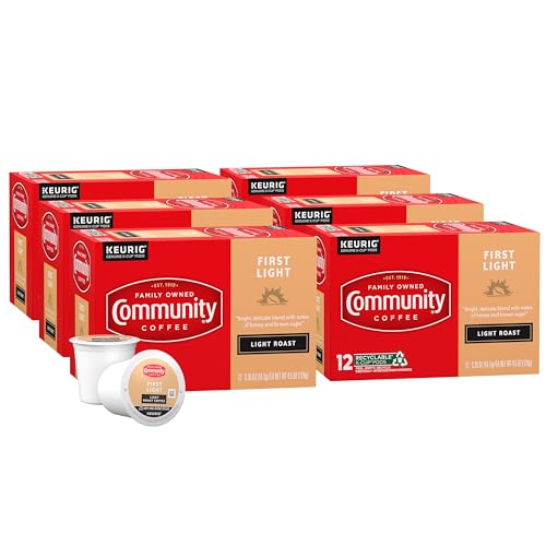 Image of Community Coffee First Light, 72 Keurig Coffee Pods, Light Roast, Compatible with all K-Cup Brewers, 12 Count (Pack of 6)
