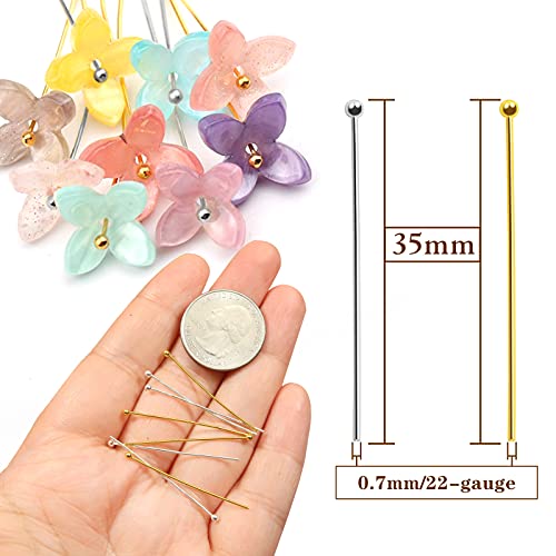Miniatura 2 de Toaob 200 Piezas Alfileres De Cabeza De Joyería 35 Mm Plateado Y Dorado Alfileres De Cabeza De Bola Largos Latón Para Accesorios De Hacer Joyería Pendientes Colgantes