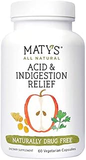 Maty’s Acid & Indigestion Relief Capsules – Safe & Effective, All Natural Heartburn Antacid Alternative Made with Apple Cider Vinegar, Ginger & Turmeric – 60 Count (30 Servings)
