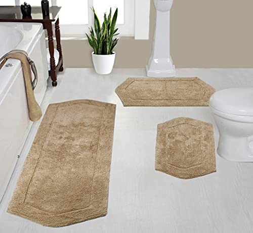 Home Weavers Waterford Collection 100% Cotton Tufted Bath Rug, Extra Soft and Absorbent Bath Rugs, Non-Slip Bath Mats, Machine Washable Bath Mats for Bathroom, 3 Piece Set with Runner, Linen by Home Weavers - Used condition - US$42.76