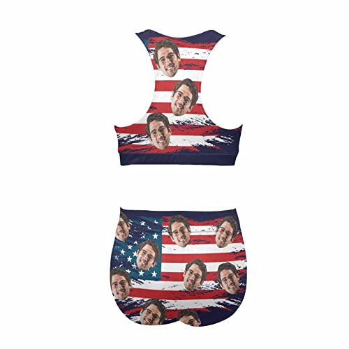 Women High Waisted Two Piece Bikini Sports Crop Top Swimsuit Custom Face on Pineapple Floral Bathing Suit for Teen Girls4