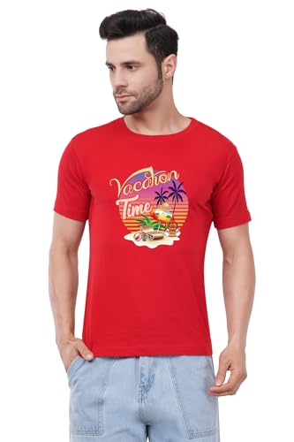 Image of Caseria Men's Cotton Printed T-Shirt -Time Vacation | 100% Cotton | Half Sleeves | Regular Fit | Printed | Round Neck | Graphic T Shirt