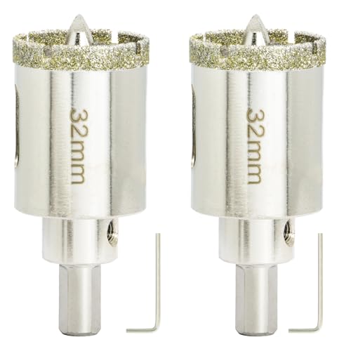 1 1/4 Inch (32mm) Diamond Hole Saw with Center Pilot Bit, 2 PCS DaduoRi 1.25 Inch Tile Tip Coated Hole Saw with Guiding Drill Bit for Glass, Porcelain Tile,Ceramics, Marble and Granite