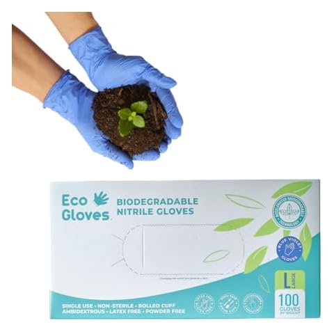 Eco Gloves Eco-friendly Biodegradable Nitrile Disposable Gloves, Powder Free, Latex Free | Food Prep, Beauty, Tattoo, Cleaning 100PCS/Box (Pack of 100, Large) Cover