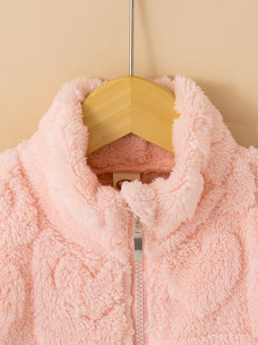 Girl's Cute Heart Pattern Fleece Full-Zip Jacket Long Sleeve Sherpa Outerwear Coat3