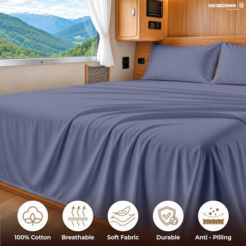 Image of SGI bedding 100% Egyptian Cotton Sheets RV King Size - 600 Thread Count Sheets Set, Soft, Cooling, 15 inch Deep Pocket, Luxury Hotel Bedding, Breathable, Durable - Mediterranean Blue
