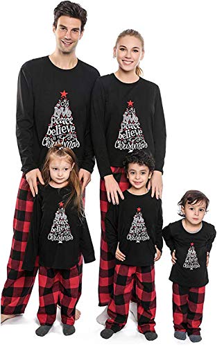 Family Christmas Pajamas Matching Sets, Cute Printed Top + Plaid Pants Sleepwear, Holiday PJs for Women/Men/Kids/Couples(Christmas Tree Men,XL)