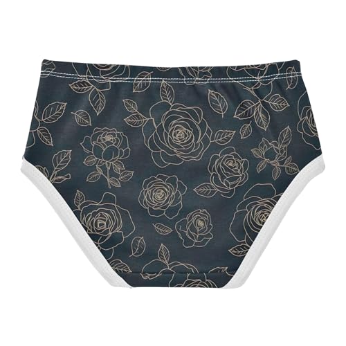 Funny Toddler Underwear Floral 2t Cotton Girl Panties Cute Gold Floral Leaves Flowers Black Underpants Briefs2