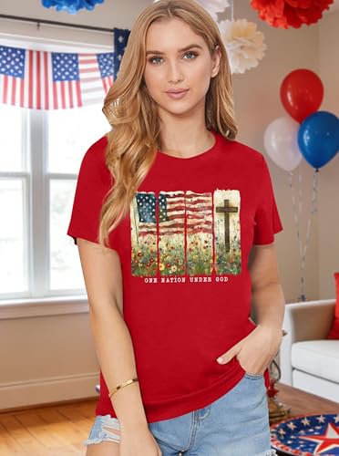 Image of Ithalt Christian Tshirt Womens 4th of July Shirt American Flag T Shirt USA Patriotic Tees Faith Short Sleeve Tops