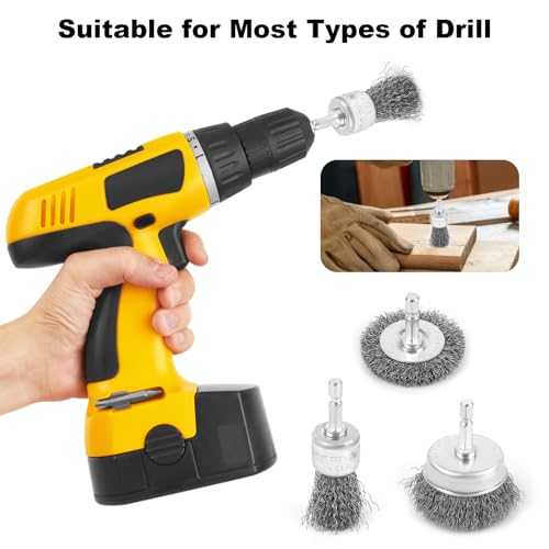 12-teiliges Drahtbürste Bohrmaschine, 6mm Drahtbürste Akkuschrauber Set ,Stahlbürste Akkuschrauber zum Entfernen von Rost/Korrosion/Farbe, Metallbürste, Schleifaufsatz für bohrmaschine