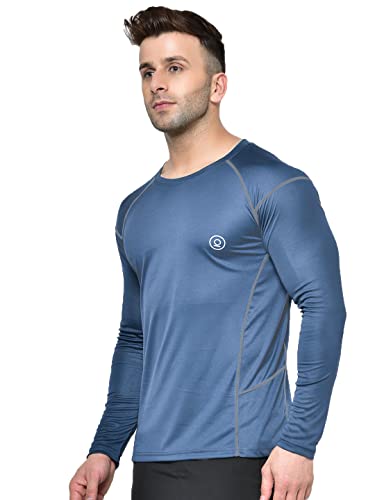 Image of CHKOKKO Men's Round Neck Full Sleeve Regular Fit Lightweight Quick Dry Self Design Activewear Gym Sports T-Shirt for Workout Training Fitness and Running IndigoGrey XXL