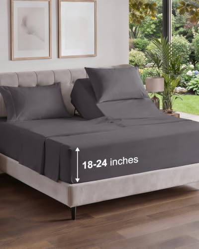 Image of Flex Top Split Head King Sheet Set - 4 Piece Extra Deep Sheets - Dark Grey