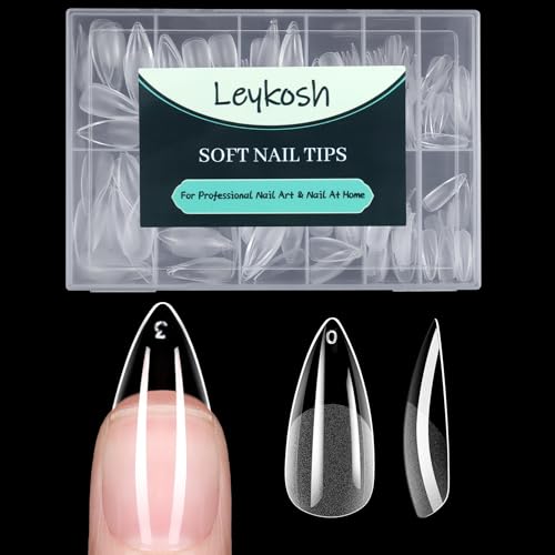 LEYKOSH Medium Stiletto Nail Tips, 216 Pcs Clear Gel Fake Nails, 12 Sizes
