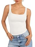 ATHMILE Womens Tank Tops Square Neck Sleeveless Double Lined Basic Going Out Tops Summer Beach Vacation Clothes 2026 White