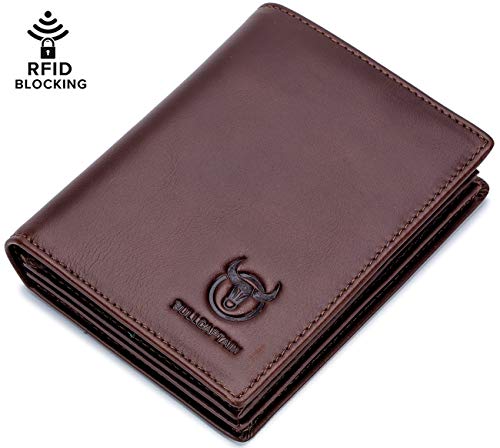 BULLCAPTAIN Genuine Leather Men Wallet RFID Blocking Bifold Wallets ID Window Credit Card Holder (Deep brown)2