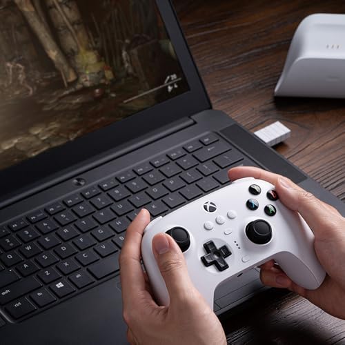 Image of AKNES 8bitdo Ultimate 3-mode Controller, Wired to X box, 2.4G to Windows and Bluetooth to Android, Hall Effect Joysticks and Triggers, Charging Dock, 3m Cable,X box Officially Licensed - White