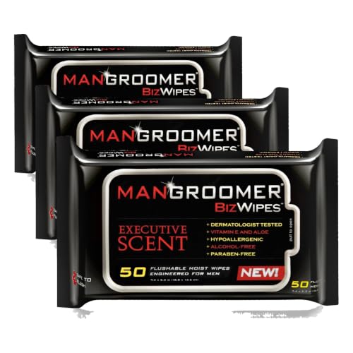 MANGROOMER Biz Wipes Flushable Moist Personal Wipes Engineered for Men, Executive Scent, 50 Wipes (Pack of 18), 300 Count image 3