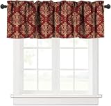 JanJCurt Red Damask Valance Curtain, Vintage Classic Luxury Dark Red Golden Floral Damask Print Rod Pocket Blackout Short Window Treatment for Home Bedroom Party Decor, 54x18inch
