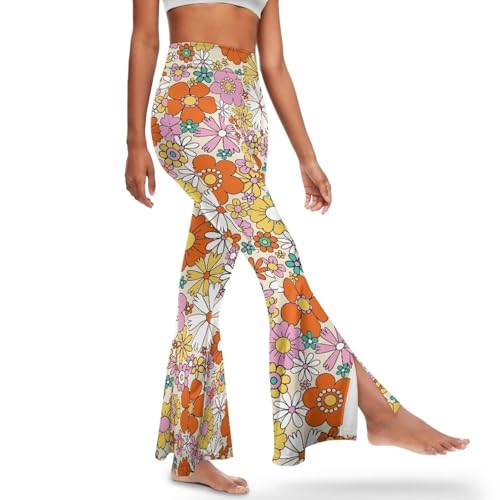 Suobstales Calça feminina de ioga bootcut de cintura alta, leggings de ioga flare com bainha dividid