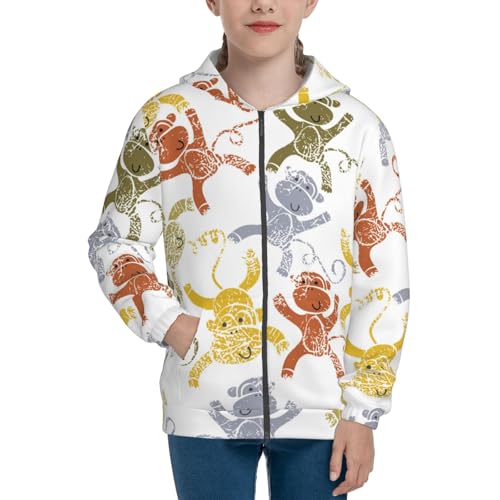Cartoon Monkey Kids Pullover Hoodies Boys Zip Up Sweatshirts Girls Athletic Clothes with Pocket3