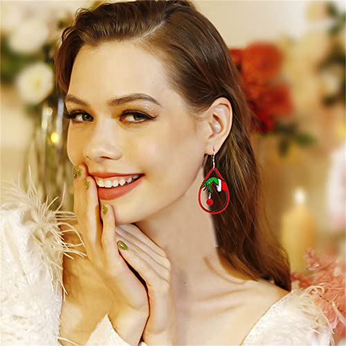 WCRAZYE Christmas Wood Earrings for Women Handmade Wooden Teardrop Dangle Earrings Christmas Xmas New Year Party Earrings Set Winter Holiday Jewelry Gift2