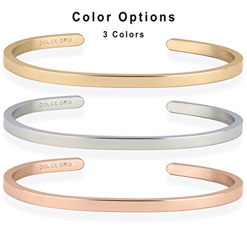 Dolceoro Personalized Inspirational Mantra Cuff Bracelet Jewelry, 3mm Wide Shiny 316L Surgical Stainless Steel2