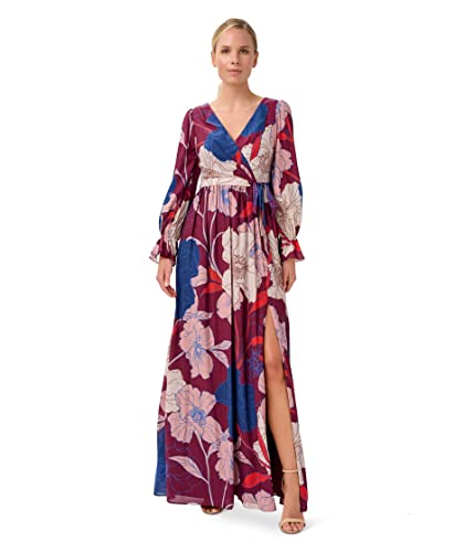 Image of Adrianna Papell Long Sleeve Printed Floral Chiffon Maxi Dress