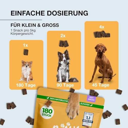 Gelenktabletten für Hunde von Paawy - Test SEHR GUT deutsche Marke - als Snacks mit Grünlippmuschel, MSM, Glucosamin, Chondroitin - sehr hohe Akzeptanz, natürlich, laborgeprüft - 180 Stück
