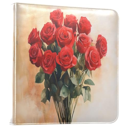 Álbum de fotos auto adhesivo DIY Scrapbook Álbum de San Valentín Rosa Roja Anillado 3 anillos, 40 páginas, 8x10 para recuerdos miniatura 1