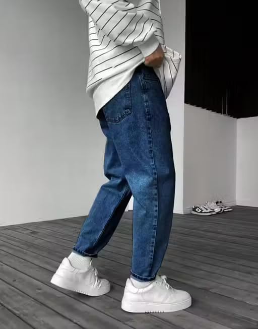 Image of Men Mom Fit High Waist Denim Jeans | Relaxed Fit Straight Leg Casual Denim Pants | Stylish Street Style & Office Wear