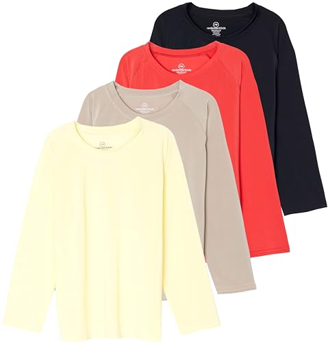 Image of Real Essentials 4 Pack: Girls' Rash Guard Swim Shirts - Long Sleeve UPF Sun Protection Tops (Ages 4-16)
