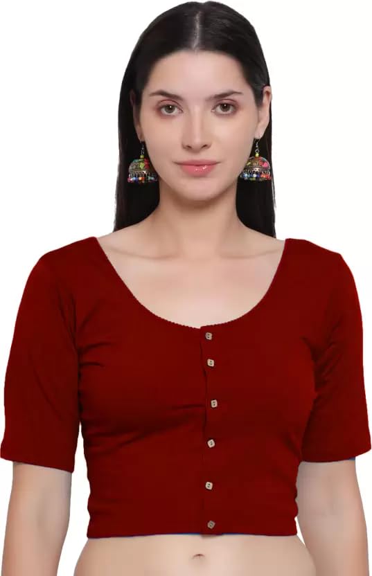 layog fashion Round Neck Cotton Lycra Stretchable Elbow Sleeve Readymade Saree Blouse for Women Stylish-picture-14
