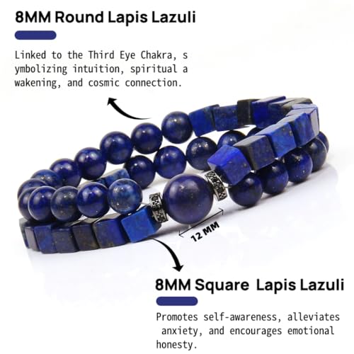 Lapis Lazuli Bracelet for Men - Blue Beaded Bracelets 8 MM Lapis Lazuli Bead Mens Bracelet - Anniversary Valentines Fathers Birthday Gifts for Him Boyfriend Husband Man Son Dad3