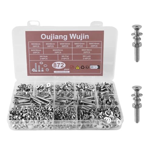 oujiangwujin 872-teiliger Schrauben- und Mutter-Set mit Unterlegscheiben Sechskantschrauben-Set Vollgewindeschrauben Sechskant-Innengewinde-Senkkopfschrauben Maschinenschrauben-Set Schrauben-Set