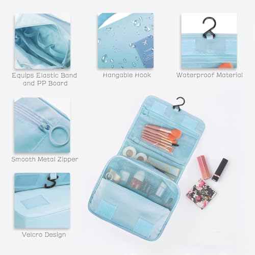 Image of Sprqcart Hanging Toiletry Bag for Travel - Large Makeup Organizer Pouch - Professional Cosmetic Storage Case - Grooming Kit with Compartments for Toiletries, Beauty Essentials, and Accessories | Blue