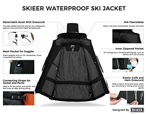 Skieer Jaqueta masculina impermeável para esqui à prova de vento, jaqueta de snowboarding, casaco de