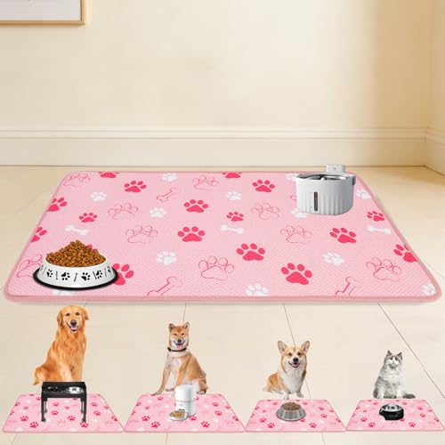 PUPTECK Dog Food Mat, Absorbent Pet Cat Feeding Mat for Food and Water Bowls, Anti-Slip Dog Placemat for Floors Waterproof, Pet Supplies Accessories, Pink M