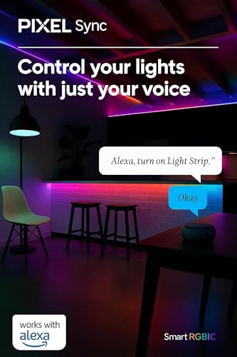 Image of WiFi RGBIC Strip 5M | 60 LEDs /M | 100+ Modes | Music Sync with Mic | RF Remote + App Control | Alexa Compatible | Plug & Play Kit for Gaming, Desk & Room Ambience(WiFi-APP+Remote)