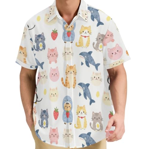 Chemise hawaïenne homme chat et chien de mer style kawaii manches courtes S