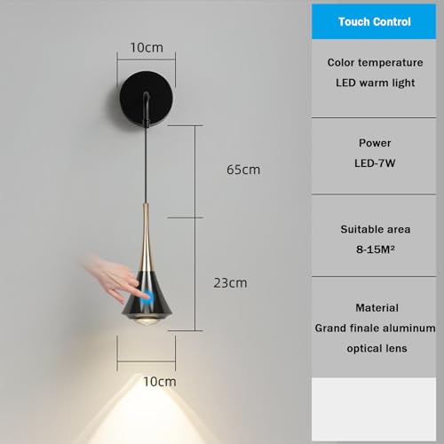 Interruptor con control tactil en aplique de pared LED moderno de 7W para leer sin deslumbrar 6