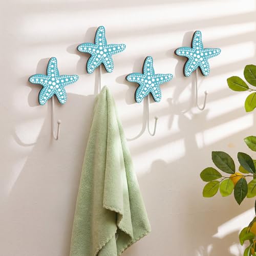 Weysat 4 Pack Starfish Towel Hooks Nautical Coastal Wall Decor