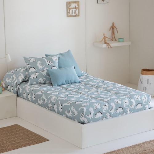 Lanovenanube Edredón Ajustable para dormitorios Juveniles e Infantiles, Camas Nido y literas, Muy cómodo y fácil de Utilizar. Medida para Cama de 90 Modelo Estampado Jurasic