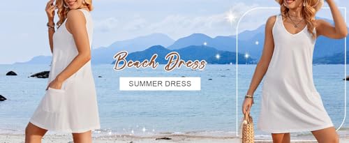 Image of Summer Dresses for Women 2026 Casual V Neck Sleeveless Sundresses Boho Beach Tank Dresses with Pockets