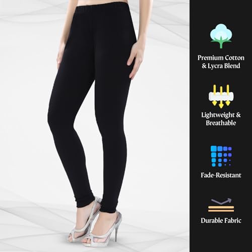 Image of TRASA Ultra Soft Cotton 4 Way Stretchable Churidar Solid Regular and Plus 20 Colours Leggings for Womens and Girls -Sizes :-M, L, XL, 2XL, 3XL, 4XL, 5XL, 6XL