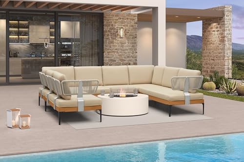 Image of PURPLE LEAF Patio Furniture Set Outdoor Sectional Sofa with Fade-Resistant Cushions and Pillows Wicker 8 Pieces U-Shaped Couch Modern Conversation Sets for Balcony Yard Garden Poolside, Khaki