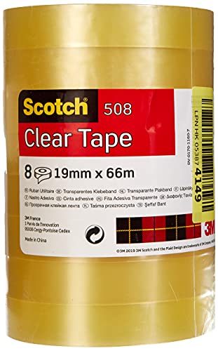 Scotch Nastro Adesivo Trasparente, 8 Rotoli, 19 mm x 66 m - Nastro Trasparente Multiuso Ottimo per Casa, Ufficio e Scuola