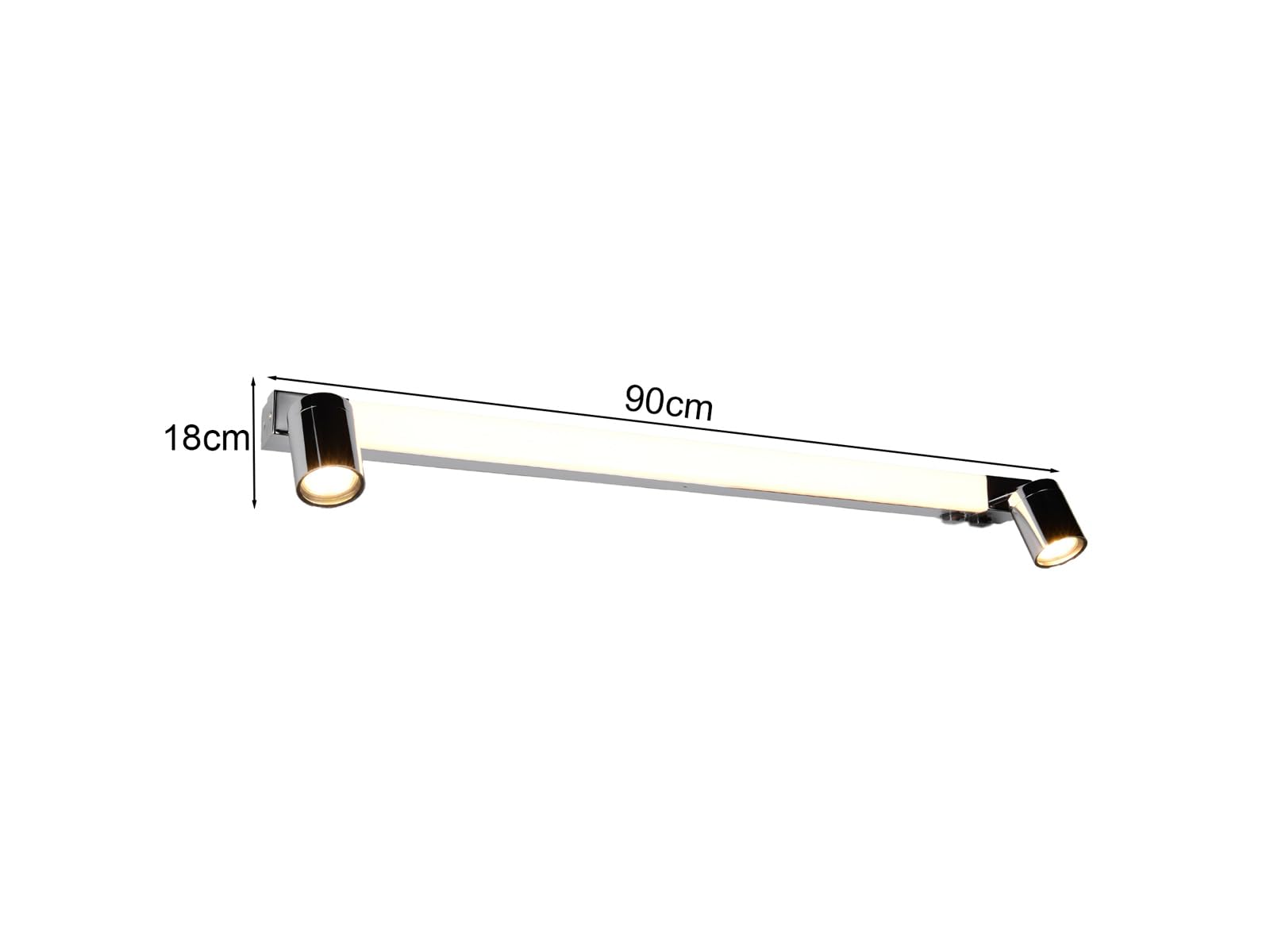 meineWunschleuchte Lámpara de espejo de baño con 2 focos e interruptor, plata cromada, 90 cm de ancho